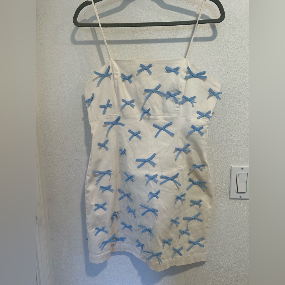 BHLDN Cream Dress with Baby Blue Bows